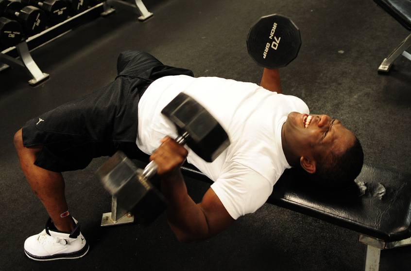 working out on a workout bench